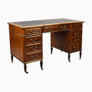 Antique French Writing Table in Brass and Inlaid Mahogany, 1880