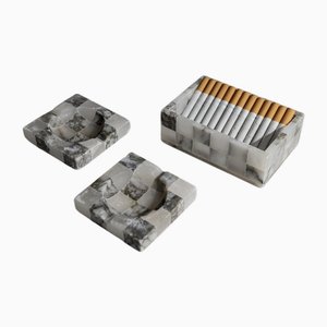 Ceniceros y caja de cigarrillos vintage de mármol, años 70. Juego de 3