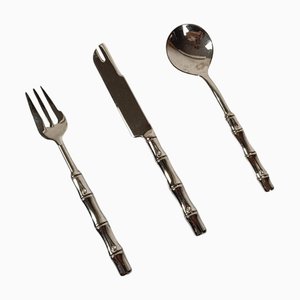 Set da dessert vintage in argento placcato e finto bambù, anni '70, set di 20