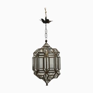 Mid-Century Spanish Octagonal Lantern, Silver Gilded with Clear Glass, 1950s