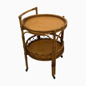 Mid-Century Italian Wicker 2-Tier Drinks Trolley, 1970s