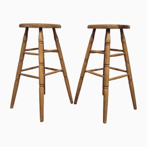 Sgabelli da bar vintage rustici in legno, anni '60, set di 2