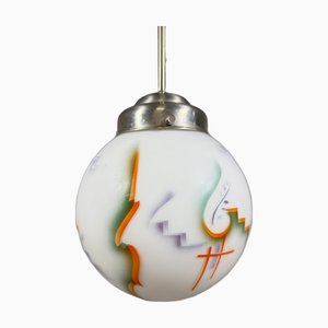 Lampada a sospensione Art Déco in vetro colorato, anni '30