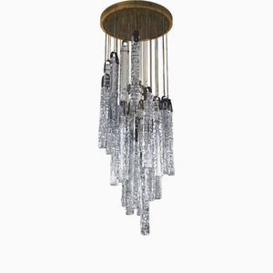 Glass and Brass Chandelier with Icicle Pendants from Itre, 1970s
