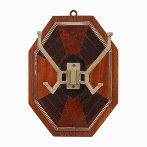 Perchero Art Déco de pared con marquetería geométrica, Francia, años 30