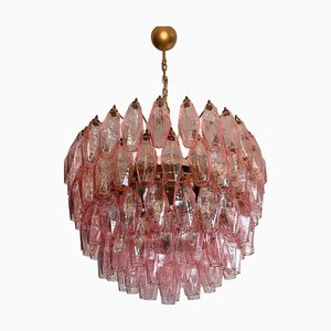 Murano Glass Chandelier with 111 Pink Poliedri, 1990s