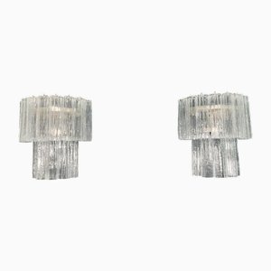 Vintage Murano Glass Tube Wall Sconces with 13 Transaparent Glass Tube, 1990s, Set of 2