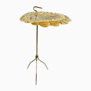 Table d'Appoint Mid-Century Moderne en Laiton avec Plateau en Forme de Feuille, Italie, 1970s