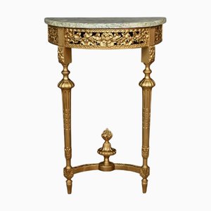 Petite Console Demi-Lune Style Louis XVI en Marbre et Bois Doré, 20ème Siècle