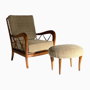 Juego de sillón vintage con otomana de Paolo Buffa, años 40