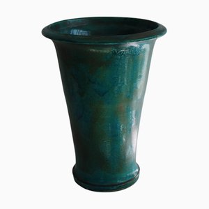 Vaso grande a forma di tromba in vetro verde e blu, Italia, 1950