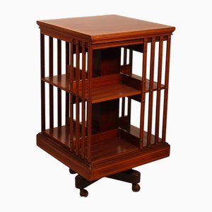 19th Century Mahogany and Inlaid Revolving Bookcase with Iron Base