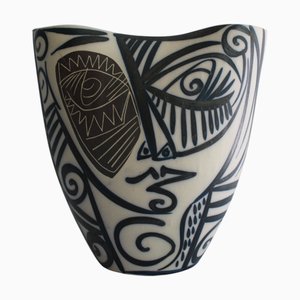 Abstrakt bemalte Keramikvase im Stil von Pablo Picasso von Otero Regal, Viveiro, Galicien, Spanien, 1980