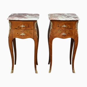 Louis XV Style Marquetry Bedside Tables, 1960s, Set of 2