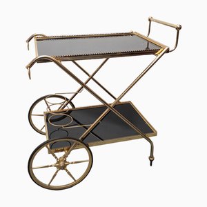 Carrito de servicio Hollywood Regency francés de latón, 1972