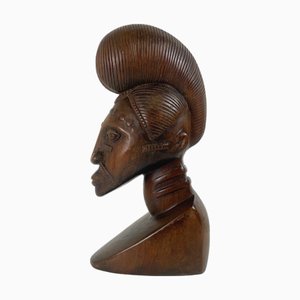 Busto femminile in legno nero intagliato a mano, anni '70