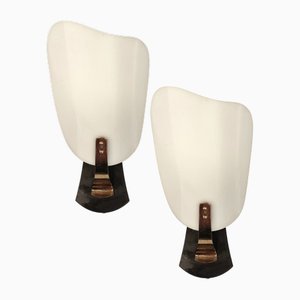 Vintage Swedish Acrylic and Brass Wall Sconces, 1940s, Set of 2