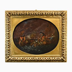 Ilario Mercanti / Lo Spolverini, Nächtliche Seeschlacht, 1700, Öl auf Kupfer, gerahmt