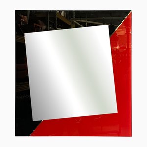 Italian Modern Red and Black Wall Mirror by Carmi for Acerbis, 1980s