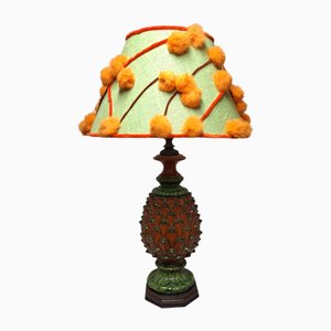 Lampada da tavolo a forma di ananas in ceramica con paralume in tessuto fatto a mano, Germania, anni '70
