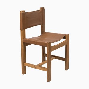 Vintage Chairs in Varnished Ash and Leather from Maison Regain, 1980s, Set of 4