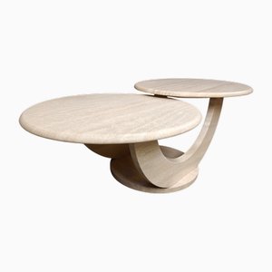 Mesa de centro vintage de travertino de dos niveles, años 70