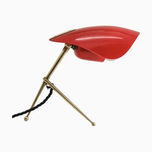 Vintage Red Tripod Table Lamp in Brass from WKR, 1950s