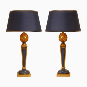 Vintage French Giltwood Pineapple Table Lamps from Maison Charles, 1970s, Set of 2