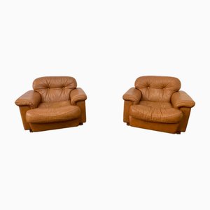 Cognac Leather Armchairs attributed to Vavassori, Set of 2, 1970s