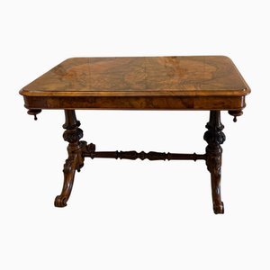 Tavolino da centro antico vittoriano in radica di noce, metà XIX secolo