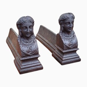 Antique Cast Iron Andirons, 1890s, Set of 2