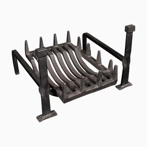 English Edwardian Iron Fire Basket and Andirons, 1910, Set of 3