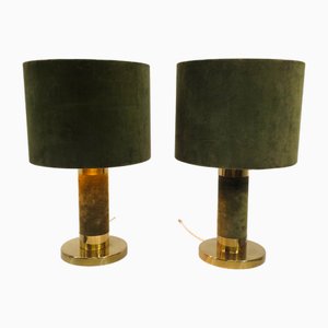 Luci da tavolo Velours verdi con accenti dorati. 1960, set di 2