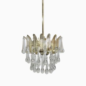 Lustre avec Gouttes de Murano dans une Structure en Argent de Palwa, 1950s