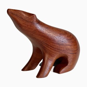 Artisan Hand-Carved Brown Bear Teak Figurine in the style of Arne Tjomsland, Norway, 1960s
