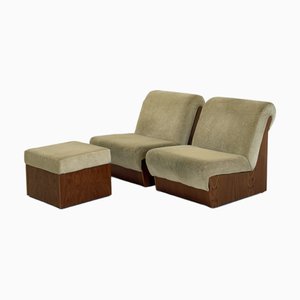Mid-Century Lounge Chairs and Ottoman, 1970s, Set of 3