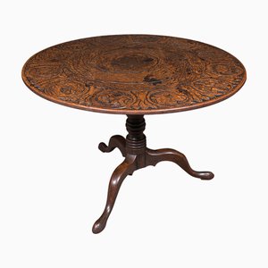 English Victorian Oak Tarot Parlour Table with Zodiac Carving, 1870s