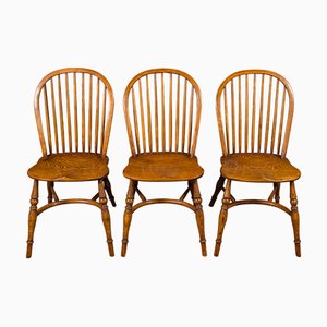Englische viktorianische Revival Küchenstühle aus Eschenholz & Ulmenholz, 1980er, 3er Set