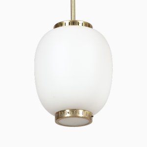 Danish Pendant Light in Brass and Glass by Bent Karlby for Lyfa, 1960