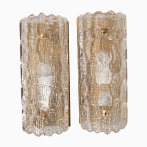 Swedish Glass Wall Lamps attributed to Carl Fagerlund for Orrefors, 1960s, Set of 2