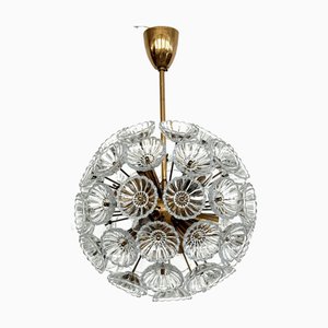 Sputnik Löwenzahn Kronleuchter aus Glas & Messing von VEB Deutsche Werkstätten Hellerau, Deutschland, 1960er