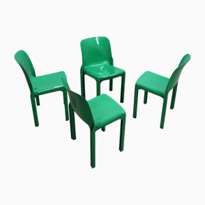 Sillas Selene vintage en verde de Vico Magistretti para Artemide, años 70. Juego de 4