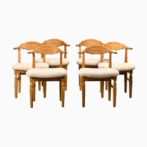 Esszimmerstühle aus Eiche & Schaffell von Henning Kjærnulf, Dänemark, 1960er, 6er Set