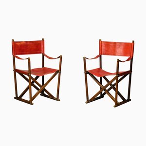 MK-16 Folding Chairs in Oak and Red Leather for Valmazan by Mogens Koch, 1960s, Set of 2