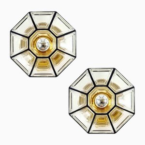 Lampade a incasso Mid-Century in vetro e ottone di Limburg, Germania, anni '60, set di 2