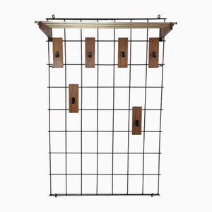 Mid-Century Wire and Teak Wall Wardrobe with Coat Rack, Germany, 1960s