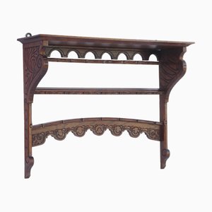 Antique Dutch Carved Wood Wall Plate Rack, 1920s