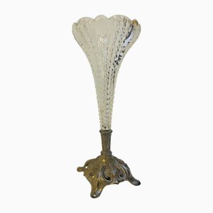 Antique French Metal and Glass Vase, 1880s