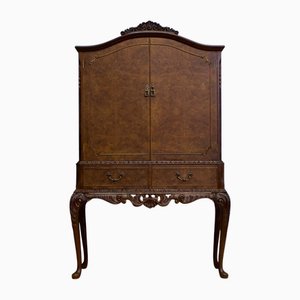 Vintage Queen Anne Style Burr Walnut Drinks Cabinet, 1950s