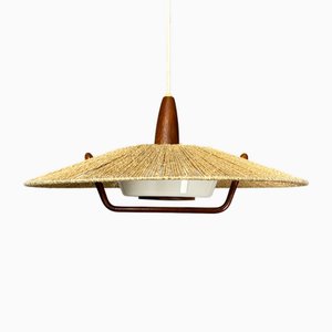 Large Mid-Century Teak and Sisal Cord Pendant from Temde Leuchten, 1960s